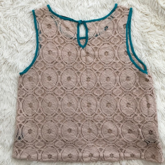 Papaya Cream and Teal Lace Tank Top - Picture 2 of 3